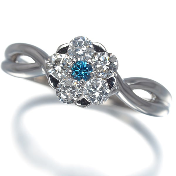 クリア＆ブルー ダイヤ 0.50ct フラワー  リング Pt900 