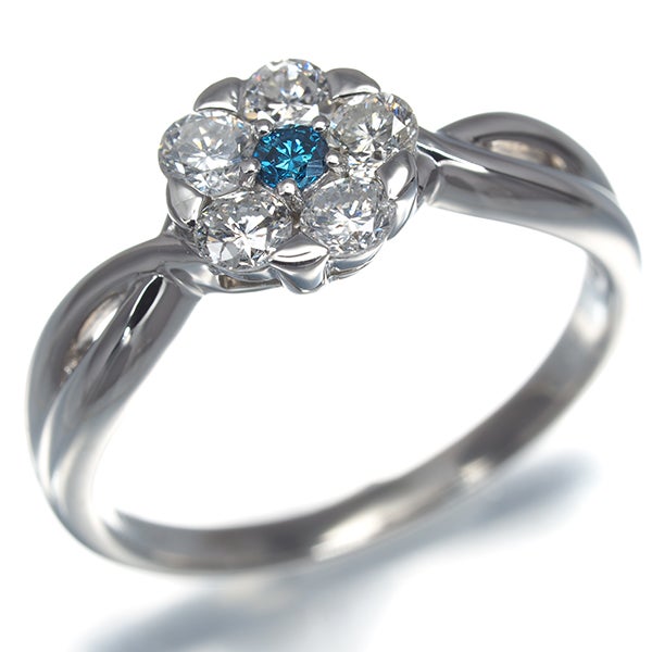 クリア＆ブルー ダイヤ 0.50ct フラワー  リング Pt900 