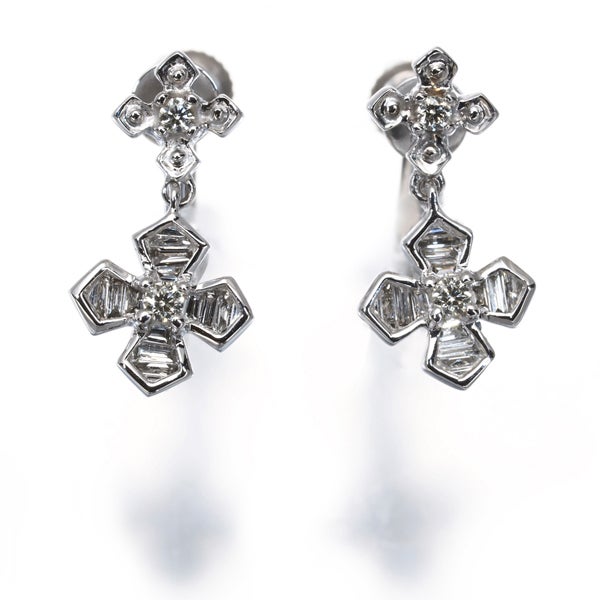  ダイヤ 0.08ct/0.08ct クロス  イヤリング K18WG 