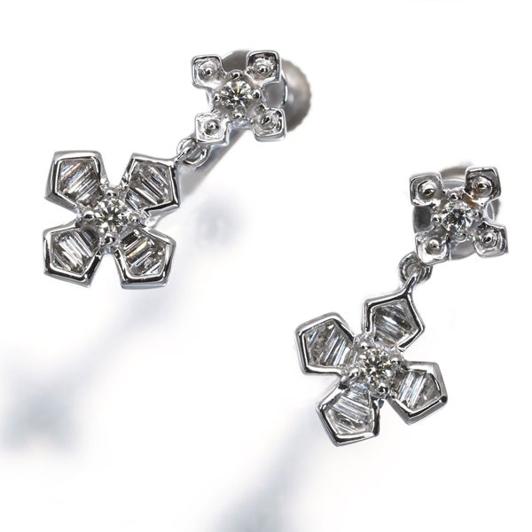  ダイヤ 0.08ct/0.08ct クロス  イヤリング K18WG 