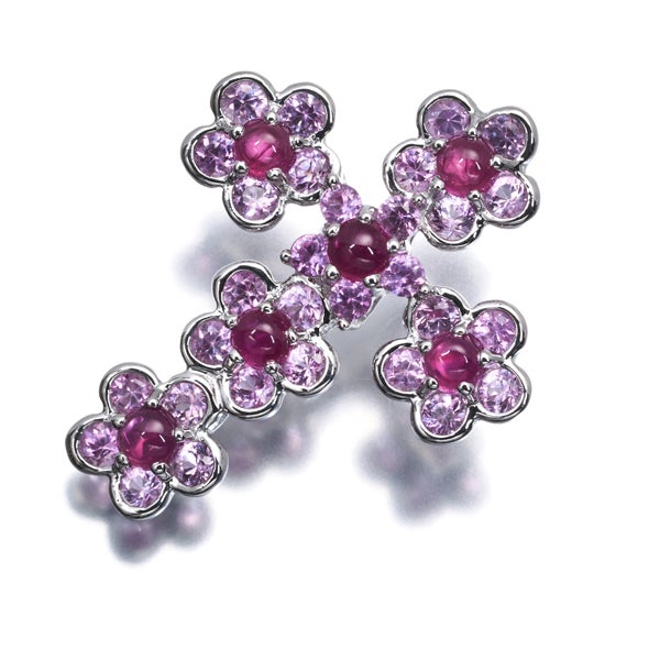 笠原真寿美 ペンダントトップ ピンクサファイア 1.00ct ルビー 0.73ct フラワー クロス K18WG