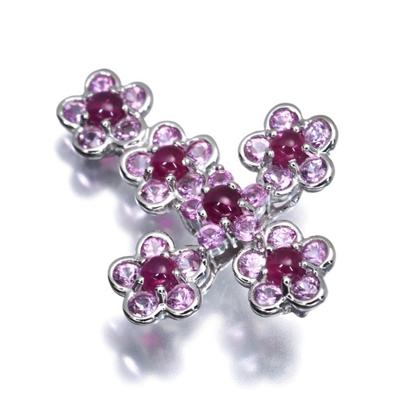 笠原真寿美 ペンダントトップ ピンクサファイア 1.00ct ルビー 0.73ct フラワー クロス K18WG