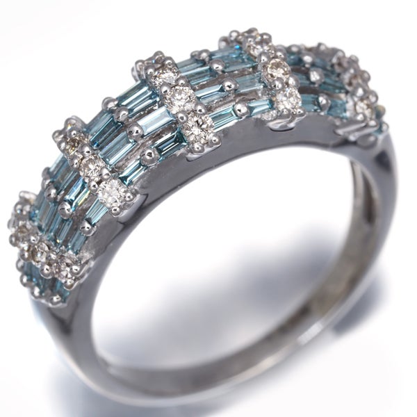 ブルー&クリア ダイヤ 1.00ct 2種カット  リング K18WG 