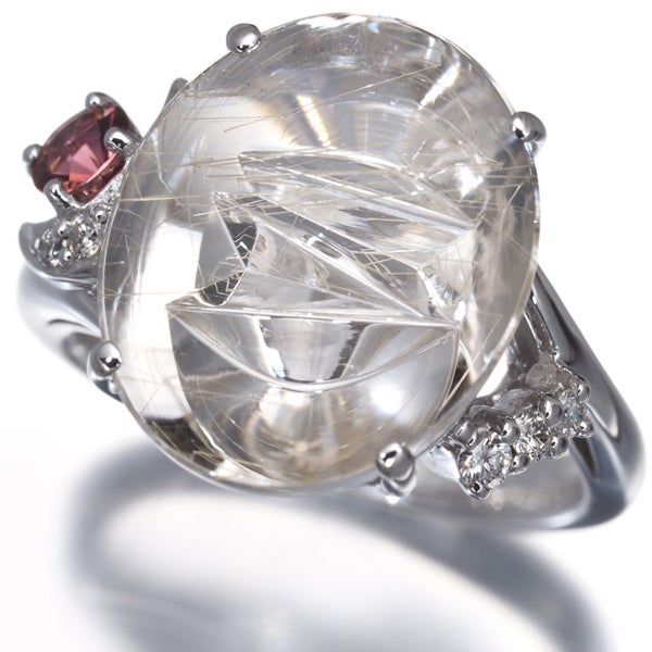  ルチルクォーツ 4.94ct トルマリン 0.15ct ダイヤ   リング K18WG 
