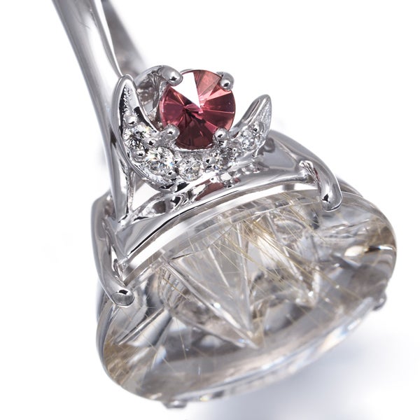 ルチルクォーツ 4.94ct トルマリン 0.15ct ダイヤ   リング K18WG 