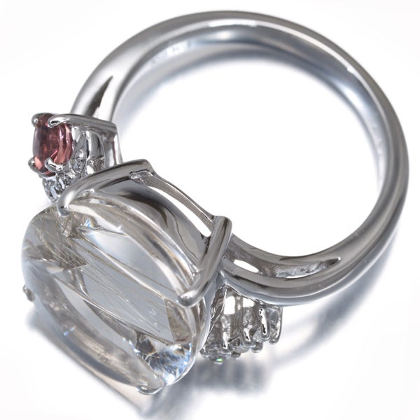  ルチルクォーツ 4.94ct トルマリン 0.15ct ダイヤ   リング K18WG 