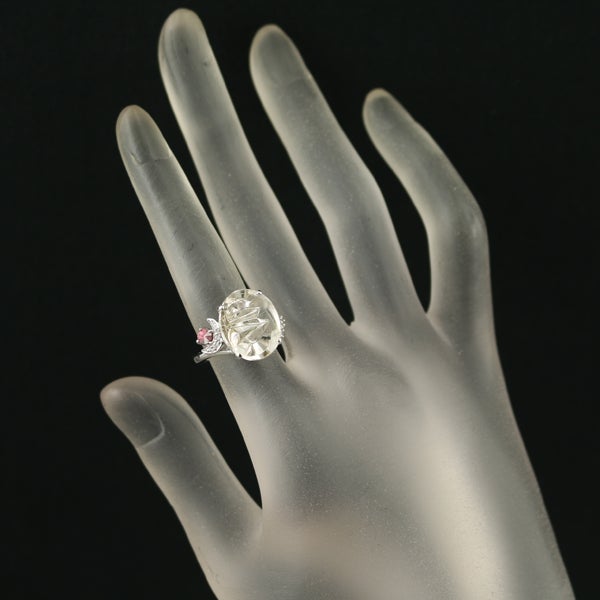  ルチルクォーツ 4.94ct トルマリン 0.15ct ダイヤ   リング K18WG 