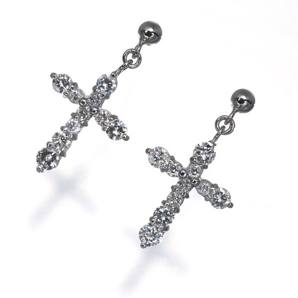  ダイヤ 0.25ct/0.25ct クロス  ピアス Pt900 