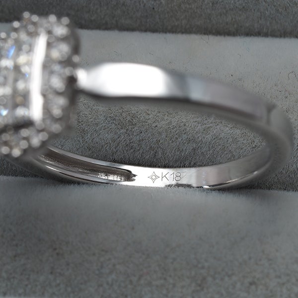 GSTV リング  ダイヤ 0.50ct ミステリーセッティング プリンセスカット 2種カット16号 K18WG 