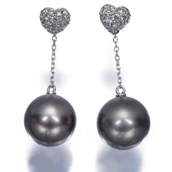 ミキモト ピアス ブラック 黒蝶真珠 10.0mm ダイヤ  ハート パヴェ 2WAY K18WG 