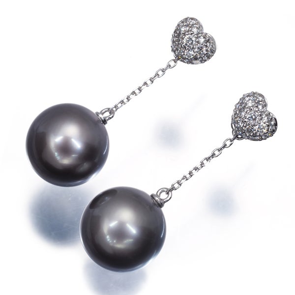 ミキモト ピアス ブラック 黒蝶真珠 10.0mm ダイヤ  ハート パヴェ 2WAY K18WG 