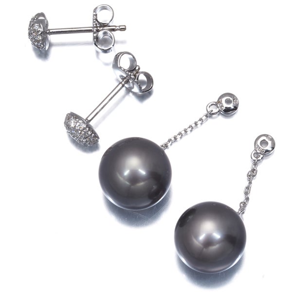 ミキモト ピアス ブラック 黒蝶真珠 10.0mm ダイヤ  ハート パヴェ 2WAY K18WG 