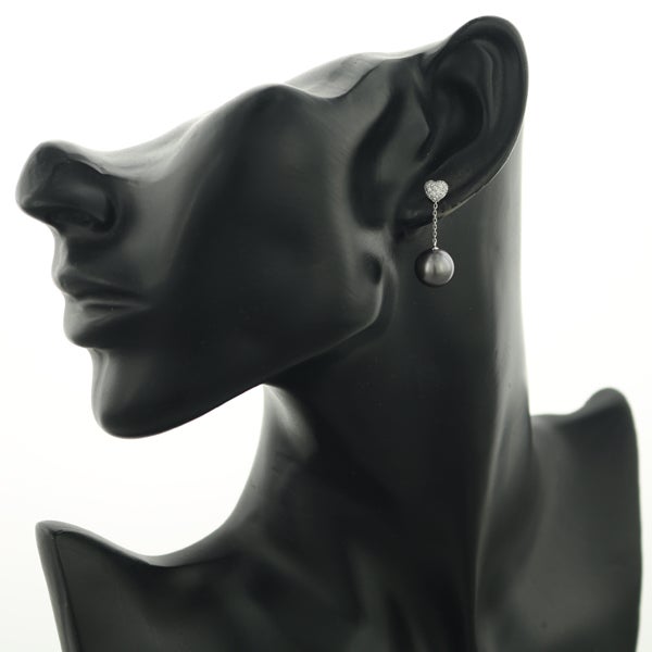 ミキモト ピアス ブラック 黒蝶真珠 10.0mm ダイヤ  ハート パヴェ 2WAY K18WG 