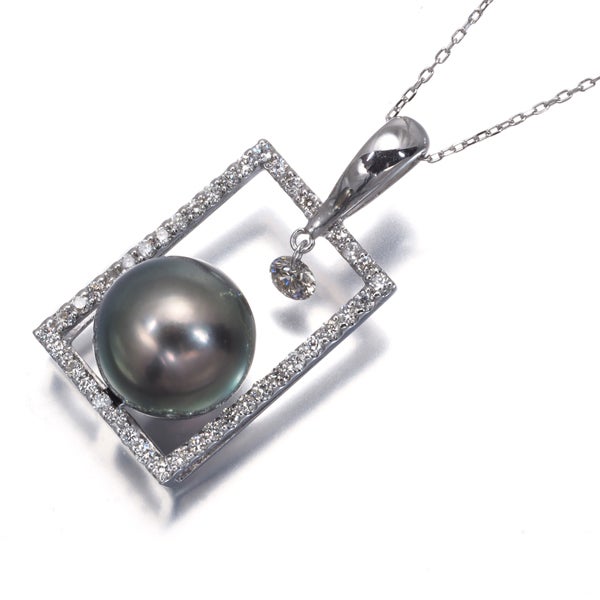 ブラック 黒蝶真珠 9.8mm ダイヤ 0.40ct   ネックレス K18WG 