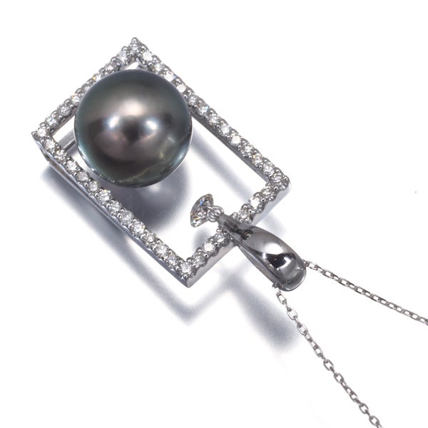 ブラック 黒蝶真珠 9.8mm ダイヤ 0.40ct   ネックレス K18WG 