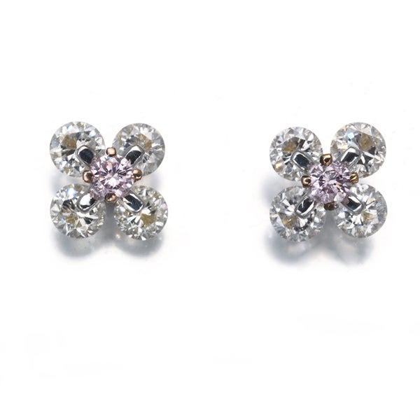 ピンク＆クリア ダイヤ 0.08ct/0.70ct フラワー  ピアス K18WG/PG ソーティング