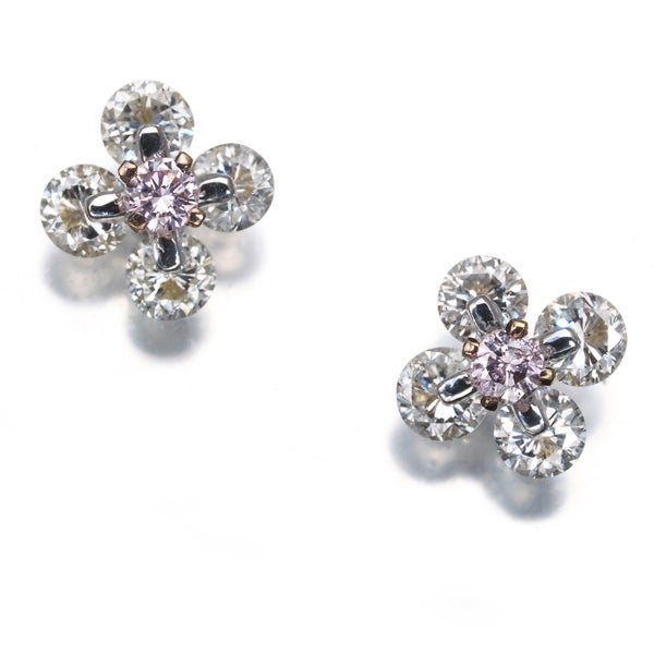 ピンク＆クリア ダイヤ 0.08ct/0.70ct フラワー  ピアス K18WG/PG ソーティング