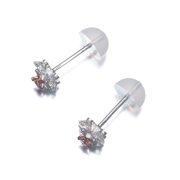 ピンク＆クリア ダイヤ 0.08ct/0.70ct フラワー  ピアス K18WG/PG ソーティング