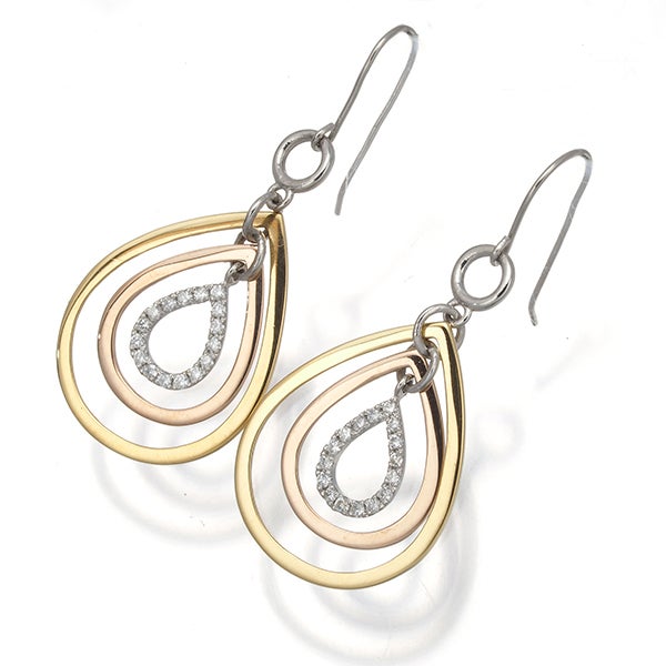  ダイヤ 0.08ct/0.08ct スリーカラー ティアドロップ  ピアス Pt900/K18YG/PG 