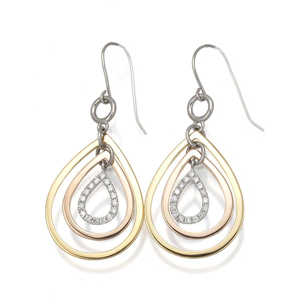  ダイヤ 0.08ct/0.08ct スリーカラー ティアドロップ  ピアス Pt900/K18YG/PG 