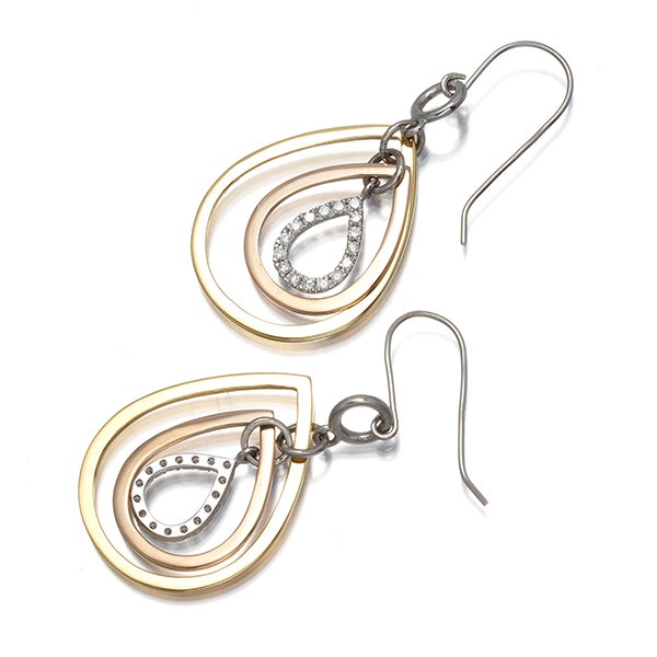  ダイヤ 0.08ct/0.08ct スリーカラー ティアドロップ  ピアス Pt900/K18YG/PG 