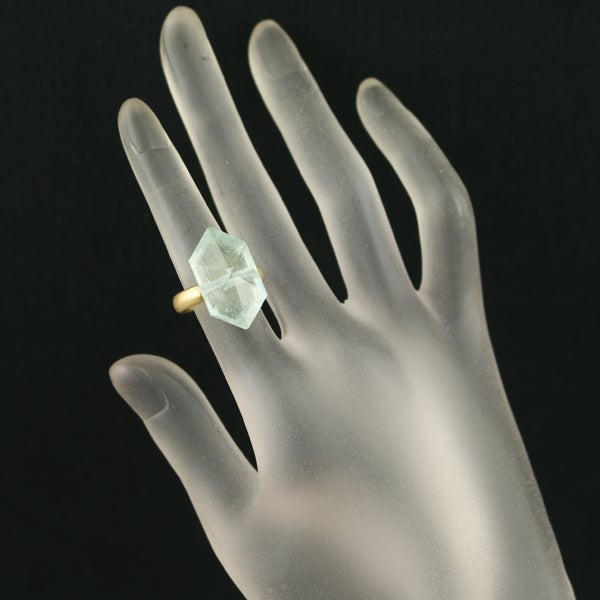 薗部悦子 リング  アクアマリン  多面カット 艶消し エツコソノベ 9.5号 K18YG 