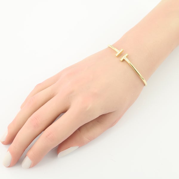 ティファニー ブレスレット  ダイヤ Tワイヤー バングル K18YG 