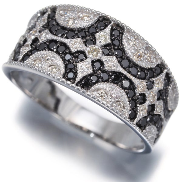 ブラック&クリア ダイヤ 0.60ct パヴェ ミルグレイン  リング K18WG/ブラックコーティング 