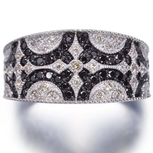 ブラック&クリア ダイヤ 0.60ct パヴェ ミルグレイン  リング K18WG/ブラックコーティング 