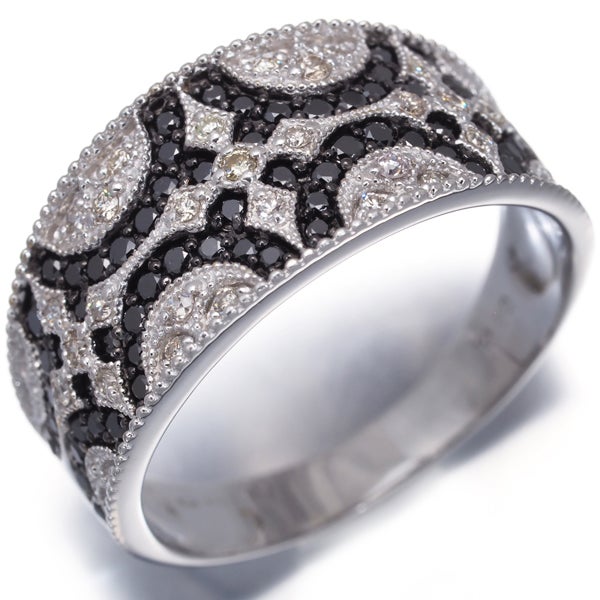 ブラック&クリア ダイヤ 0.60ct パヴェ ミルグレイン  リング K18WG/ブラックコーティング 