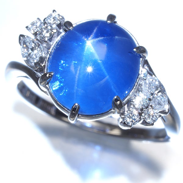 ミキモト ビルマ産 スターサファイア 6.35ct  ダイヤ  10号 Pt950 鑑別書