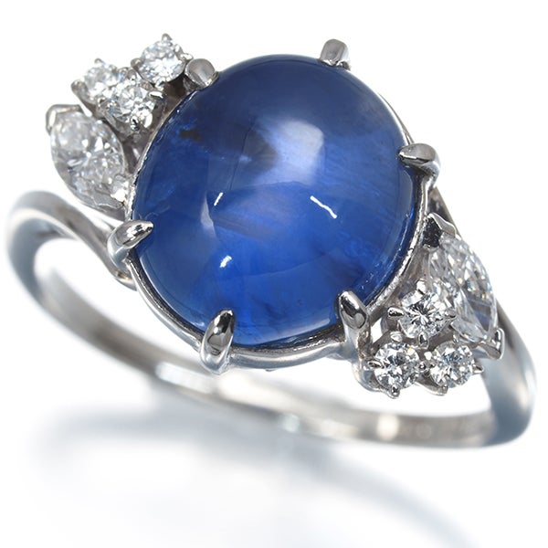 ミキモト ビルマ産 スターサファイア 6.35ct  ダイヤ  10号 Pt950 鑑別書