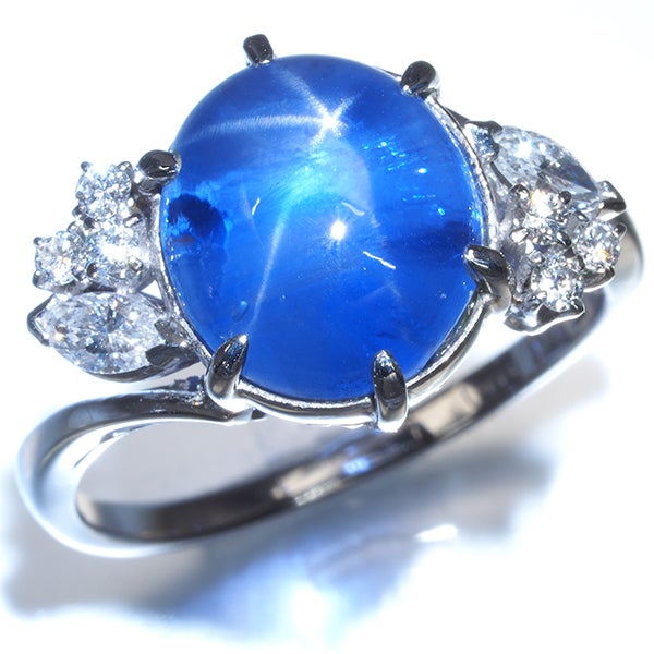 ミキモト ビルマ産 スターサファイア 6.35ct  ダイヤ  10号 Pt950 鑑別書
