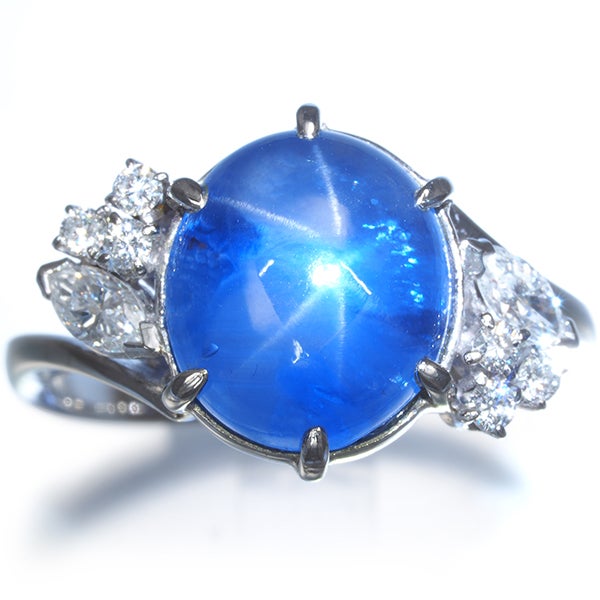 ミキモト ビルマ産 スターサファイア 6.35ct  ダイヤ  10号 Pt950 鑑別書