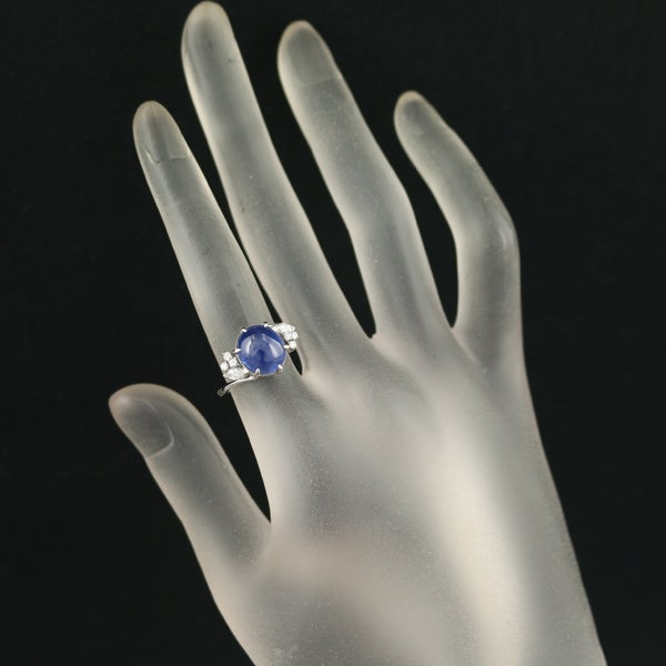 ミキモト ビルマ産 スターサファイア 6.35ct  ダイヤ  10号 Pt950 鑑別書