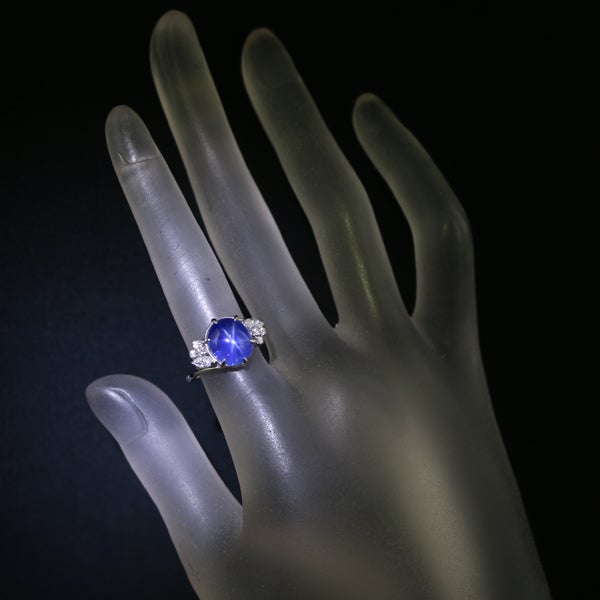 ミキモト ビルマ産 スターサファイア 6.35ct  ダイヤ  10号 Pt950 鑑別書