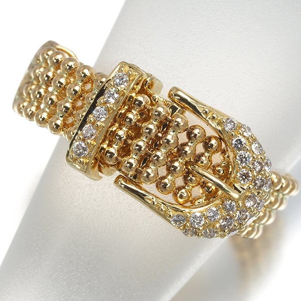  ダイヤ 0.18ct ベルト フリーサイズ  リング K18YG 