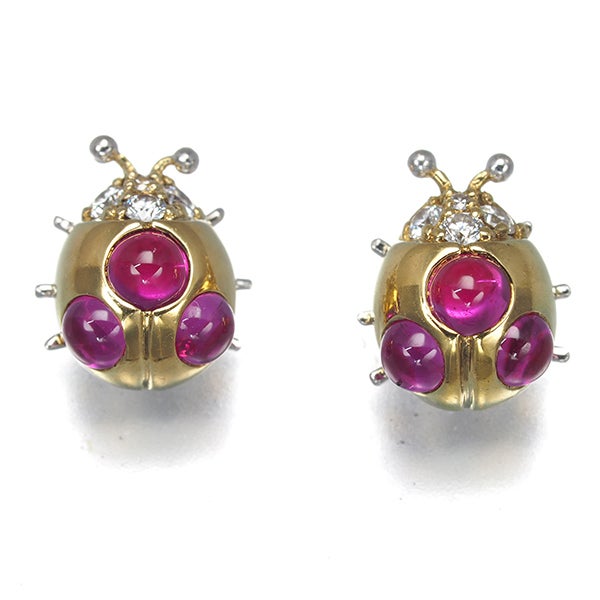 ギメル ピアス  ルビー 0.292ct/0.280ct  ダイヤ てんとう虫 アニマル K18YG/Pt 箱