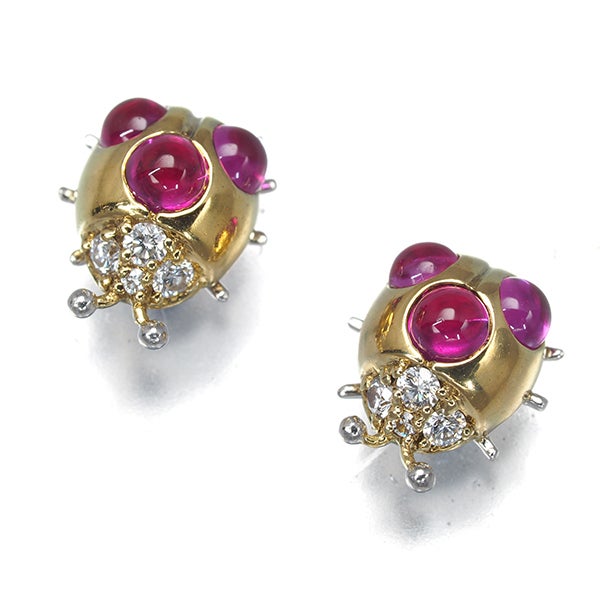 ギメル ピアス  ルビー 0.292ct/0.280ct  ダイヤ てんとう虫 アニマル K18YG/Pt 箱