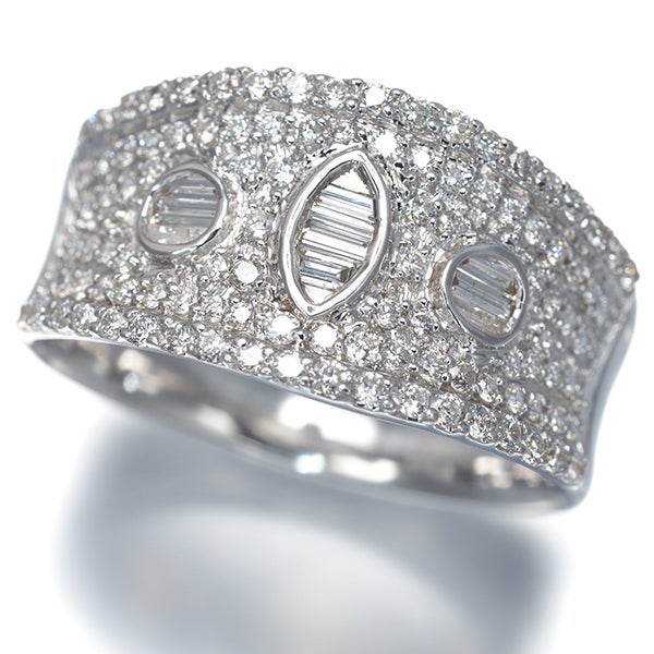  ダイヤ 0.75ct 2種カット パヴェ  リング K18WG 
