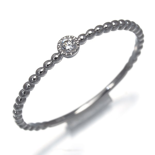 ポンテヴェキオ リング  ダイヤ 0.03ct  一粒 ミルグレイン 12号 K10WG 