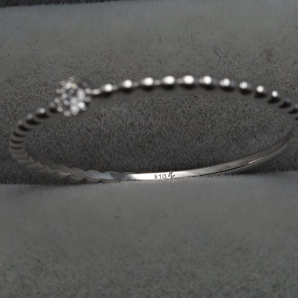 ポンテヴェキオ リング  ダイヤ 0.03ct  一粒 ミルグレイン 12号 K10WG 