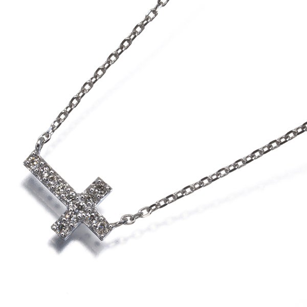 アガット ネックレス  ダイヤ 0.07ct  クロス K18WG 