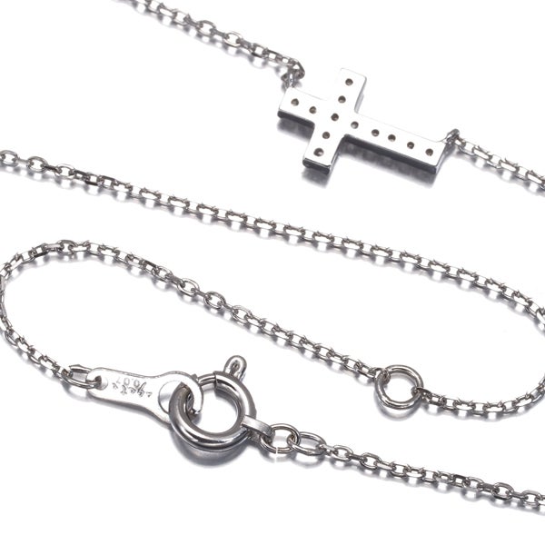 アガット ネックレス  ダイヤ 0.07ct  クロス K18WG 