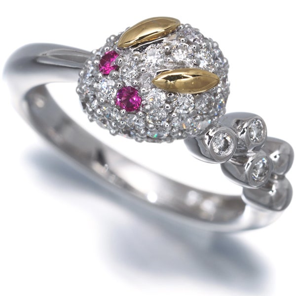ダイヤ ダイヤモンド 0.37ct ルビー 0.01ct 兎 ウサギ アニマル