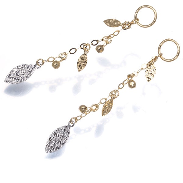 リーフ コンビカラー チャーム ピアス K18YG/WG 【中古】GENJ