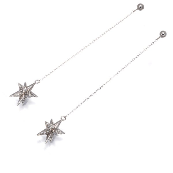 ダイヤ ダイヤモンド 0.07ct/0.07ct スター 揺れる ピアス K18WG