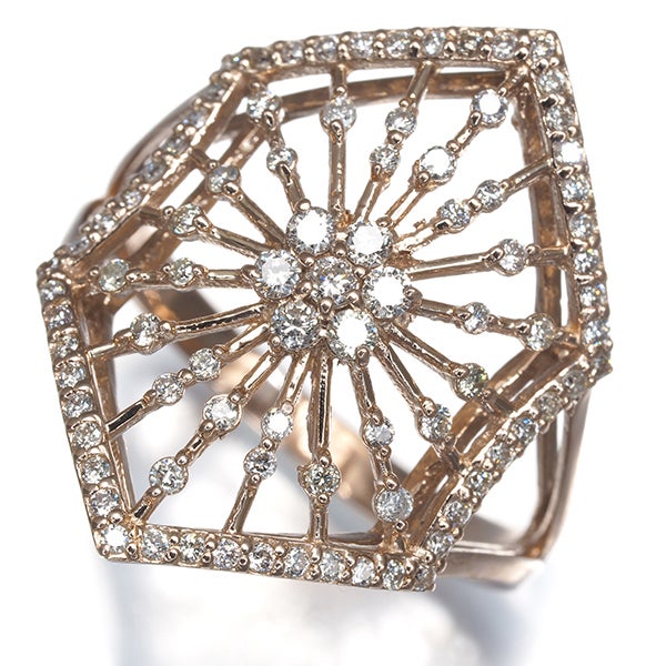 週末限定価格 K18WG 天然ダイヤ0.58ct フラワー トップ2.7g ダイヤ ダイヤモンド 0.58ct 透かし リング K18PG 【中古】GENJ